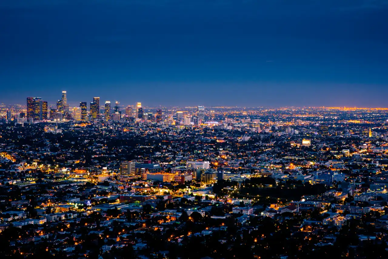 City skyline at dusk